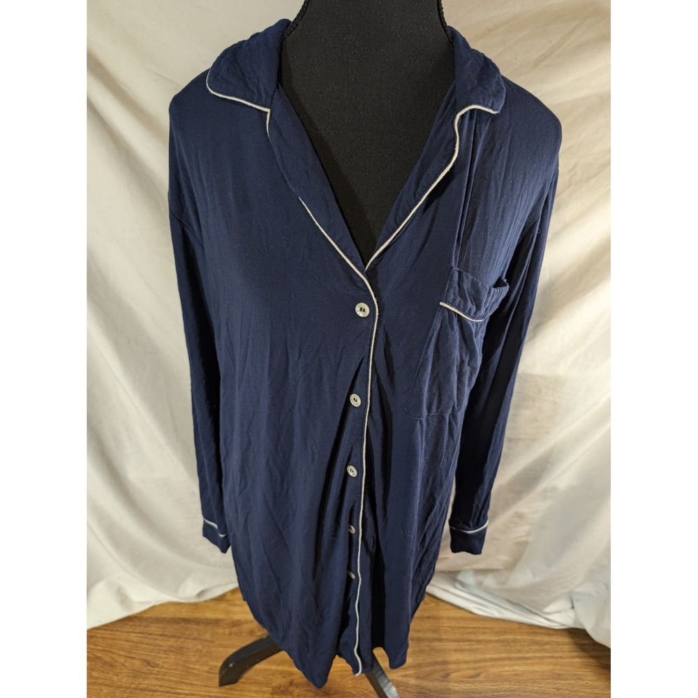 Eberjey Womens Gisele Sleep Shirt Pajamas Sz S Blue White Trim Jersey Stretch